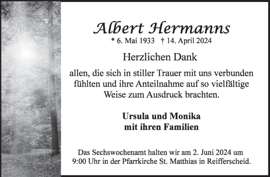 Traueranzeige von Albert Hermanns von WochenSpiegel