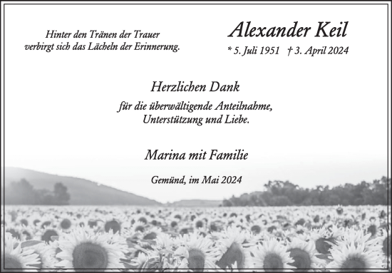 Traueranzeige von Alexander Keil von WochenSpiegel