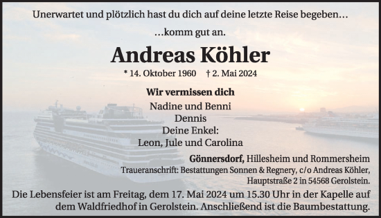 Traueranzeige von Andreas Köhler von WochenSpiegel