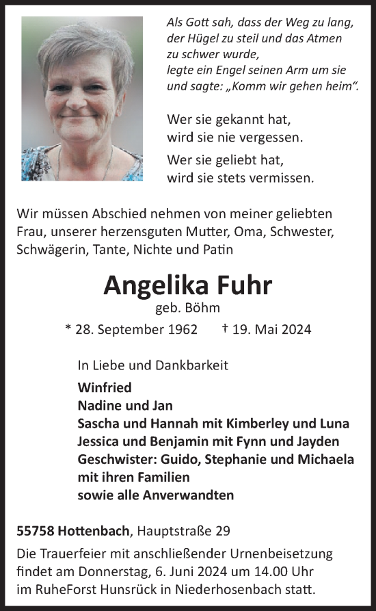 Traueranzeige von Angelika Fuhr von WochenSpiegel