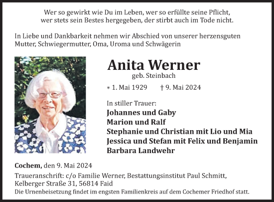 Traueranzeige von Anita Werner von WochenSpiegel