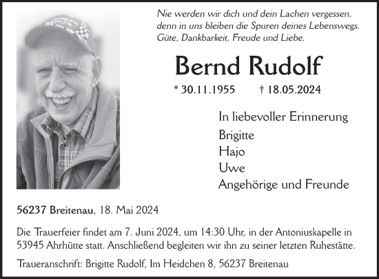Traueranzeige von Bernd Rudolf von WochenSpiegel