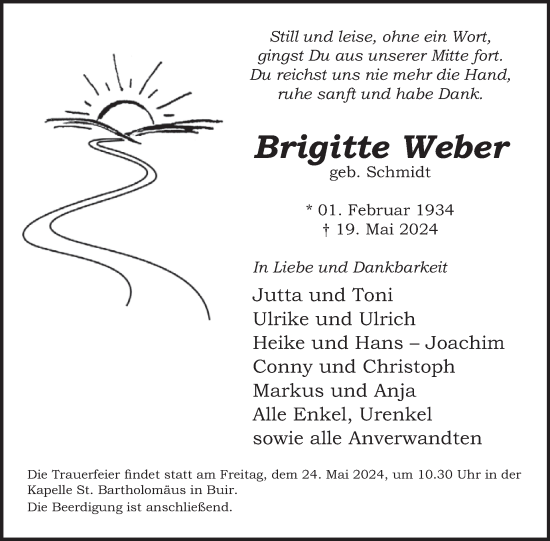 Traueranzeige von Brigitte Weber von WochenSpiegel