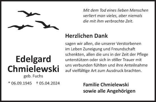 Traueranzeige von Edelgard Chmielewski von WochenSpiegel