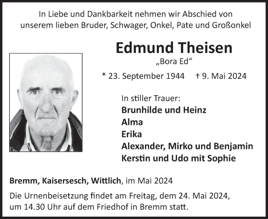 Traueranzeige von Edmund Theisen von WochenSpiegel