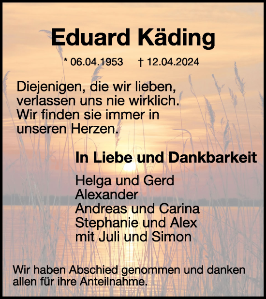 Traueranzeige von Eduard Käding von WochenSpiegel