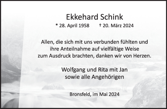 Traueranzeige von Ekkehard Schink von WochenSpiegel
