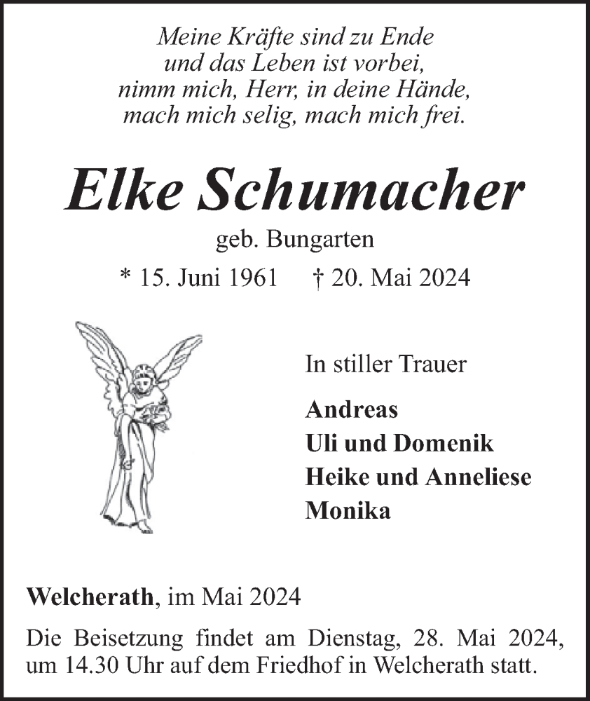  Traueranzeige für Elke Schumacher vom 25.05.2024 aus WochenSpiegel