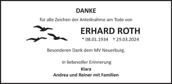 Traueranzeige von Erhard Roth von WochenSpiegel