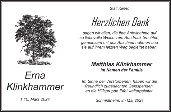 Traueranzeige von Erna Klinkhammer von WochenSpiegel