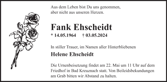 Traueranzeige von Fank Ehscheidt von WochenSpiegel