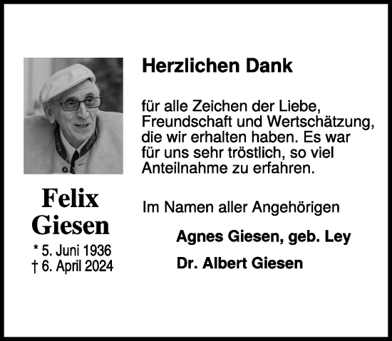 Traueranzeige von Felix Giesen von WochenSpiegel