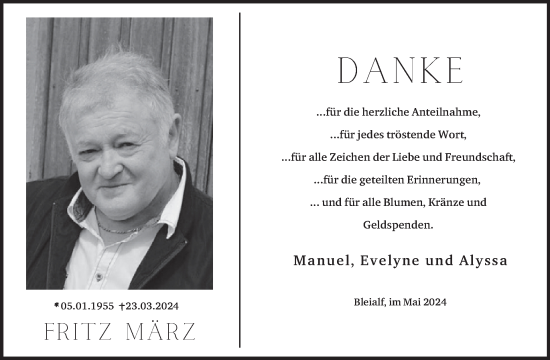 Traueranzeige von Fritz März von WochenSpiegel