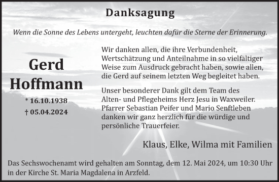 Traueranzeige von Gerd Hoffmann von WochenSpiegel