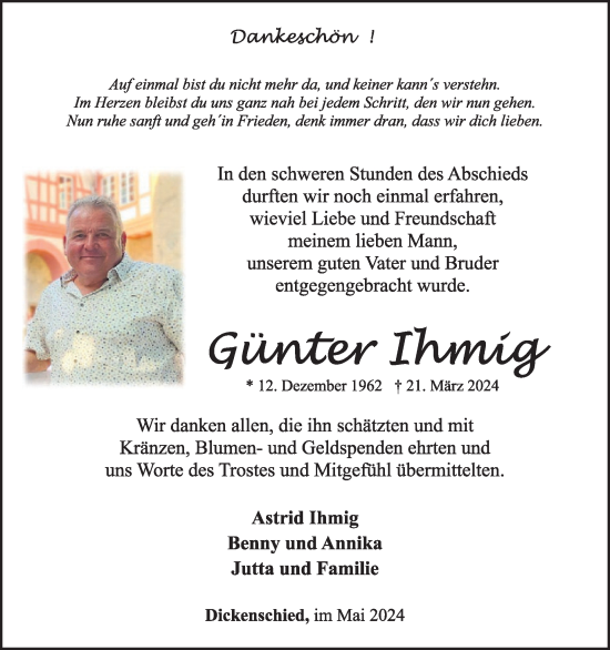 Traueranzeige von Günter Ihmig von WochenSpiegel