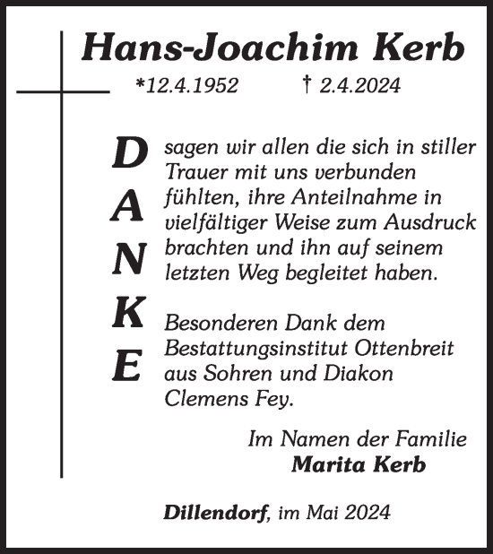 Traueranzeige von Hans-Joachim Kerb von WochenSpiegel