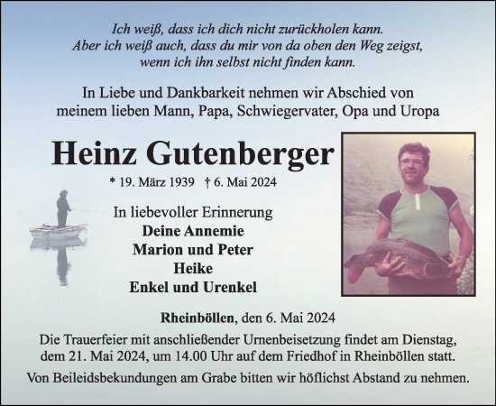 Traueranzeige von Heinz Gutenberger von WochenSpiegel