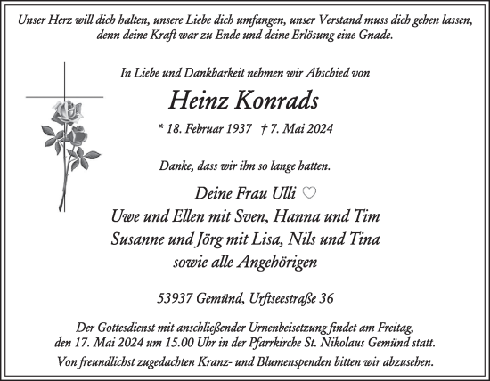 Traueranzeige von Heinz Konrads von WochenSpiegel