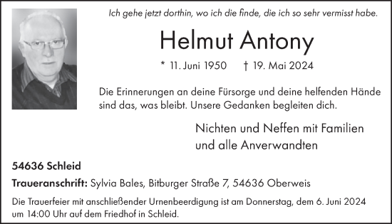 Traueranzeige von Helmut Antony von WochenSpiegel