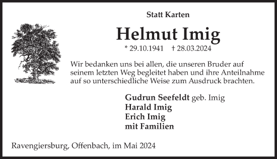 Traueranzeige von Helmut Imig von WochenSpiegel