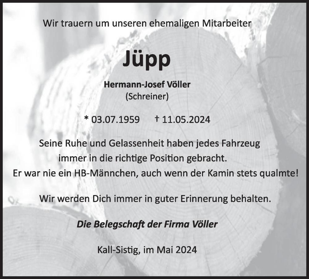  Traueranzeige für Hermann-Josef Völler vom 22.05.2024 aus WochenSpiegel