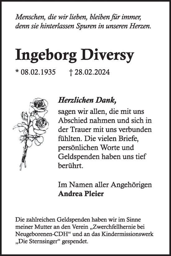 Traueranzeige von Ingeborg Diversy von WochenSpiegel