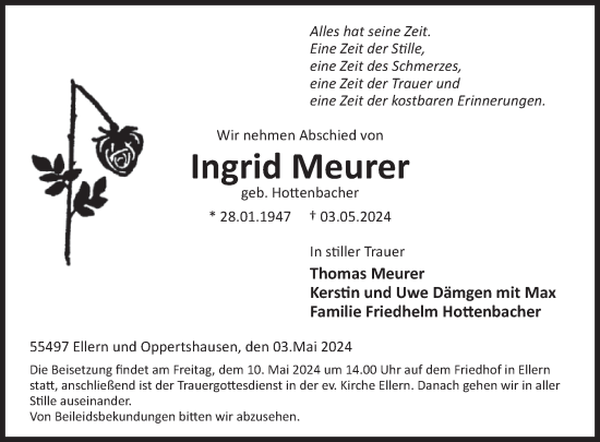 Traueranzeige von Ingrid Meurer von WochenSpiegel