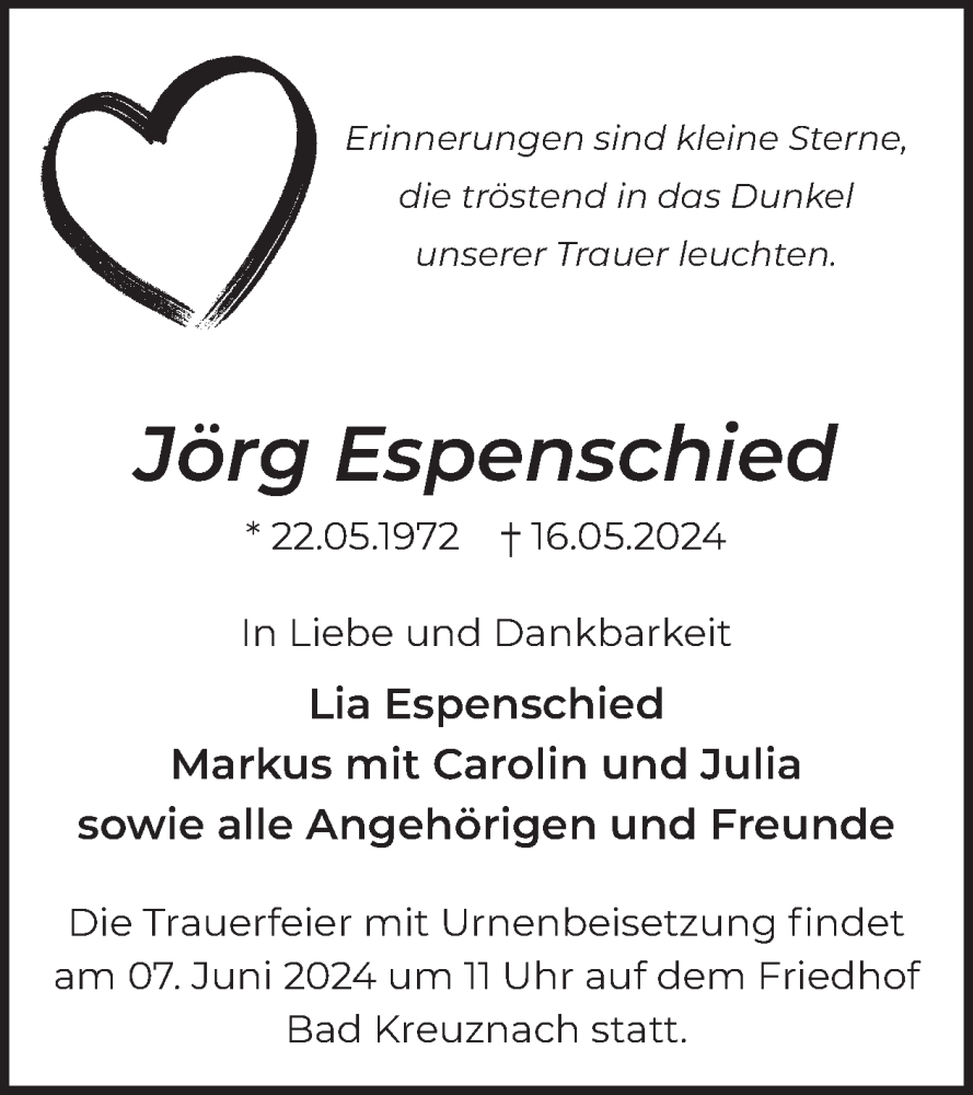  Traueranzeige für Jörg Espenschied vom 25.05.2024 aus WochenSpiegel