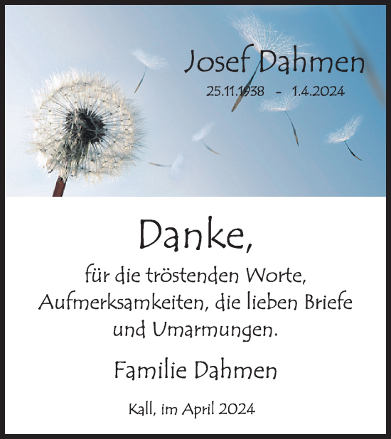 Traueranzeige von Josef Dahme von WochenSpiegel