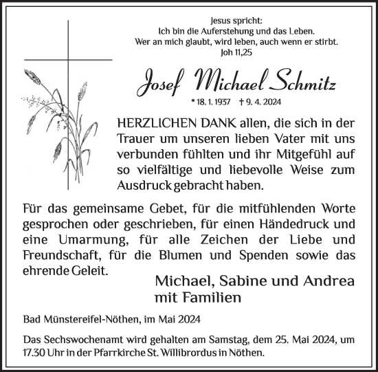 Traueranzeige von Josef Michael Schmitz von WochenSpiegel
