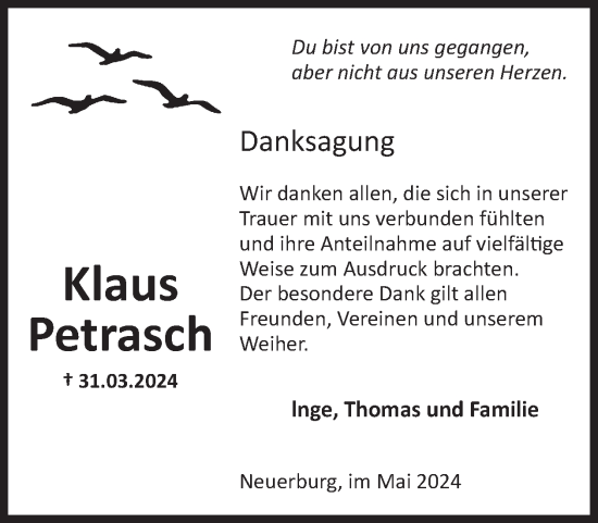Traueranzeige von Klaus Petrasch von WochenSpiegel