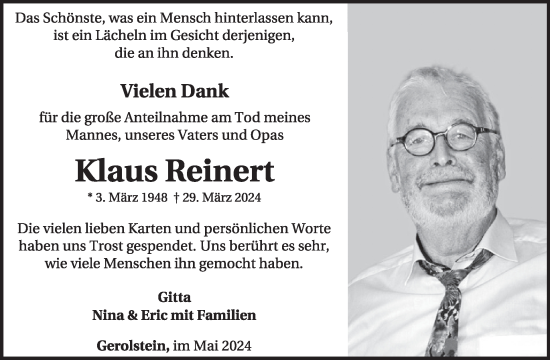Traueranzeige von Klaus Reinert von WochenSpiegel