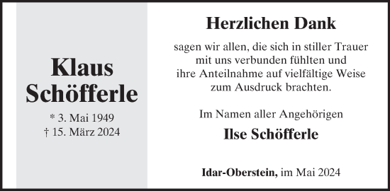 Traueranzeige von Klaus Schöfferle von WochenSpiegel