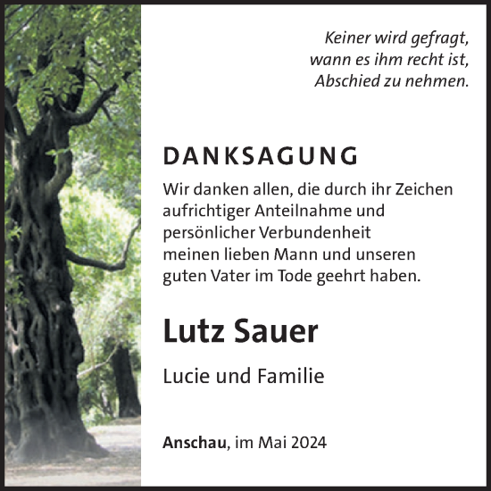 Traueranzeige von Lutz Sauer von WochenSpiegel