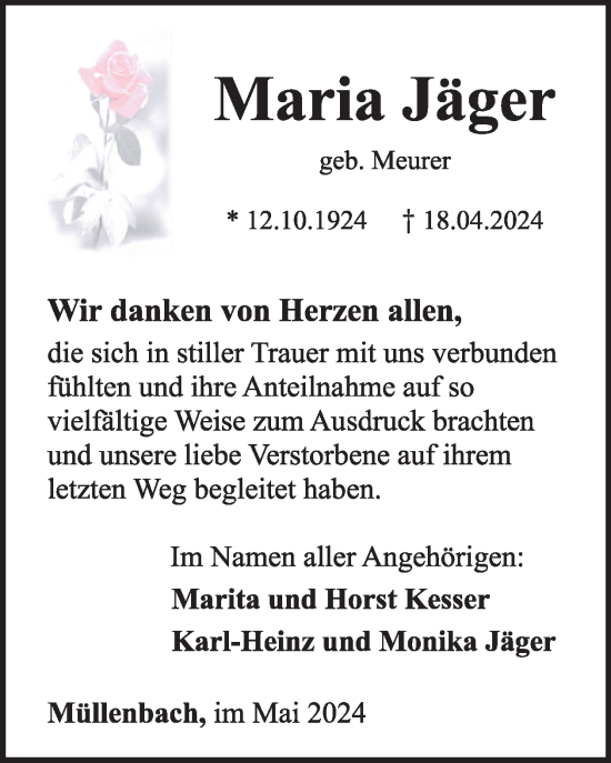 Traueranzeige von Maria Jäger von WochenSpiegel