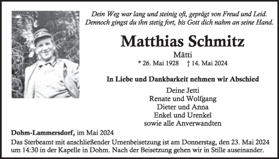 Traueranzeige von Matthias Schmitz von WochenSpiegel