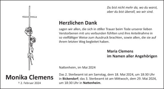 Traueranzeige von Monika Clemens von WochenSpiegel