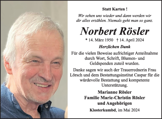 Traueranzeige von Norbert Rösler von WochenSpiegel