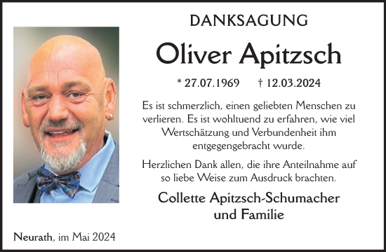 Traueranzeige von Oliver Apitzsch von WochenSpiegel