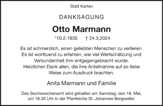 Traueranzeige von Otto Marmann von WochenSpiegel