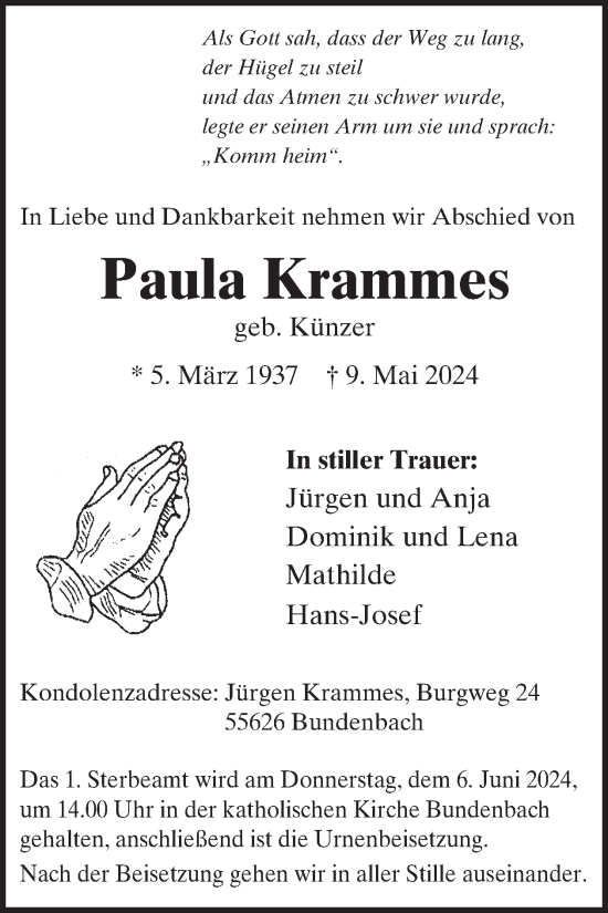 Traueranzeige von Paula Krammes von WochenSpiegel