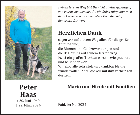Traueranzeige von Peter Haas von WochenSpiegel