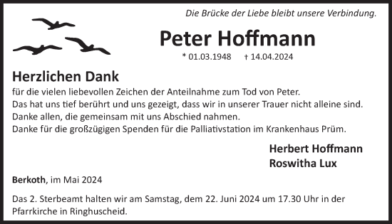 Traueranzeige von Peter Hoffmann von WochenSpiegel