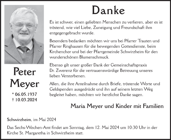 Traueranzeige von Peter Meyer von WochenSpiegel