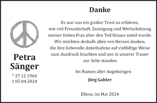 Traueranzeige von Petra Sänger von WochenSpiegel