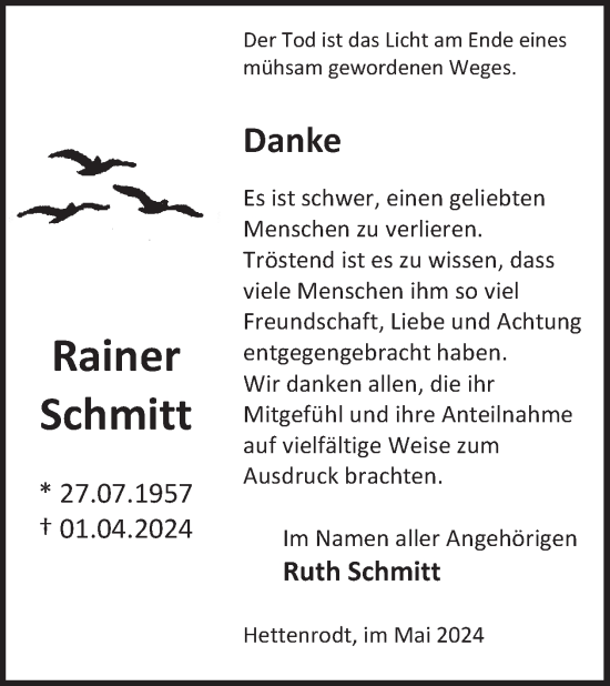 Traueranzeige von Rainer Schmitt von WochenSpiegel