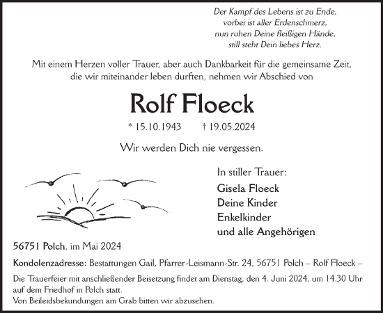 Traueranzeige von Rolf Floeck von WochenSpiegel