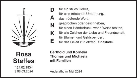 Traueranzeige von Rosa Steffes von WochenSpiegel