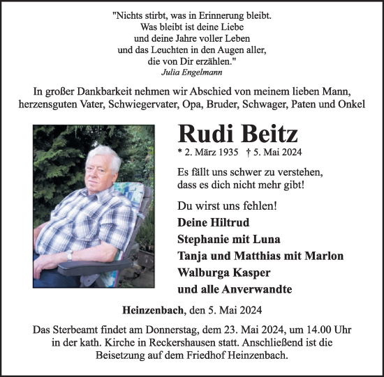 Traueranzeige von Rudi Beitz von WochenSpiegel