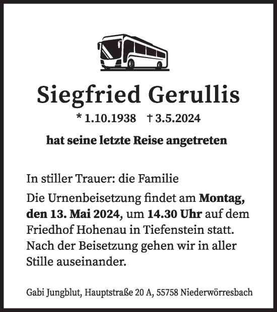Traueranzeige von Siegfried Gerullis von WochenSpiegel